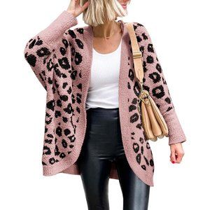 Womens Long Sleeve Open Front Fall Fashion Loose Knit Printed Winter Coats